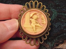 (cs55-6) CHERUB angel I love angels cherubs CAMEO brass Pin Pendant Jewelry - £23.16 GBP