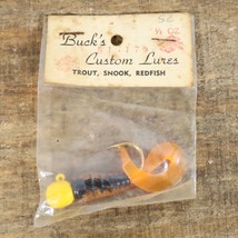 NOS Buck&#39;s Custom Lures Curl Tail Worm Soft Jig Black Orange Yellow Head... - $7.13