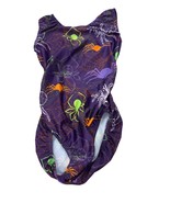 Foxy&#39;s Halloween Spider Print Leotard A/S Nylon Spandex Purple Made In USA - $439.61 MXN