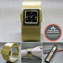 Gold Tone Women Bangle Watch Bracelet Wristwatch Black Dial Steel Mesh Band - £20.69 GBP