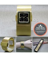 Gold Tone Women Bangle Watch Bracelet Wristwatch Black Dial Steel Mesh Band - £20.53 GBP