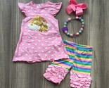 NEW Boutique Sequin Unicorn Girls Ruffle Tunic Outfit Set  - £6.81 GBP