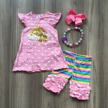 NEW Boutique Sequin Unicorn Girls Ruffle Tunic Outfit Set  - £6.79 GBP