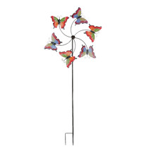 Colorful Embossed Butterfly Garden Metal Wind Spinner Stake 71 Inches High - £37.09 GBP