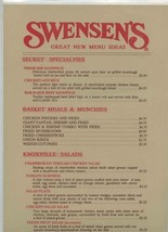 Swensen&#39;s Menu 1990&#39;s Ice Cream Many Locations Knoxville Tennessee - £21.75 GBP