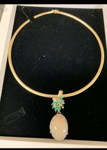 Huge custom 33.52ct welo opal 14k gold Diamonds &amp; Emerald pendant omega necklace - £7,903.73 GBP