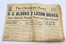 ORIGINAL Vintage Dec 15 1941 WWII US Blocks Luzon Cleveland Press Newspa... - £77.57 GBP