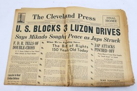 ORIGINAL Vintage Dec 15 1941 WWII US Blocks Luzon Cleveland Press Newspa... - £74.94 GBP