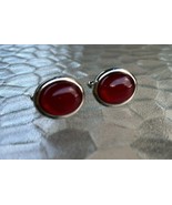 Deep Red Cabachon Cufflinks Men&#39;s Silver Tone J306 - $244.33 MXN