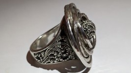 Lois Hill Heavy Sterling Silver  Statement Floral Ring Size 7  Ornate Band  - £134.69 GBP