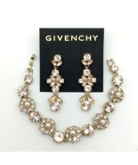 GIVENCHY pale pink crystal drop earrings &amp; MARCHESA bracelet set - gold-... - £31.60 GBP