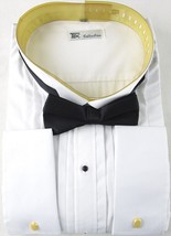 NEW TDC Men&#39;s Wing Collar Tuxedo Shirt + Bow Tie, French Cuffs, 20-20.5 ... - $18.99