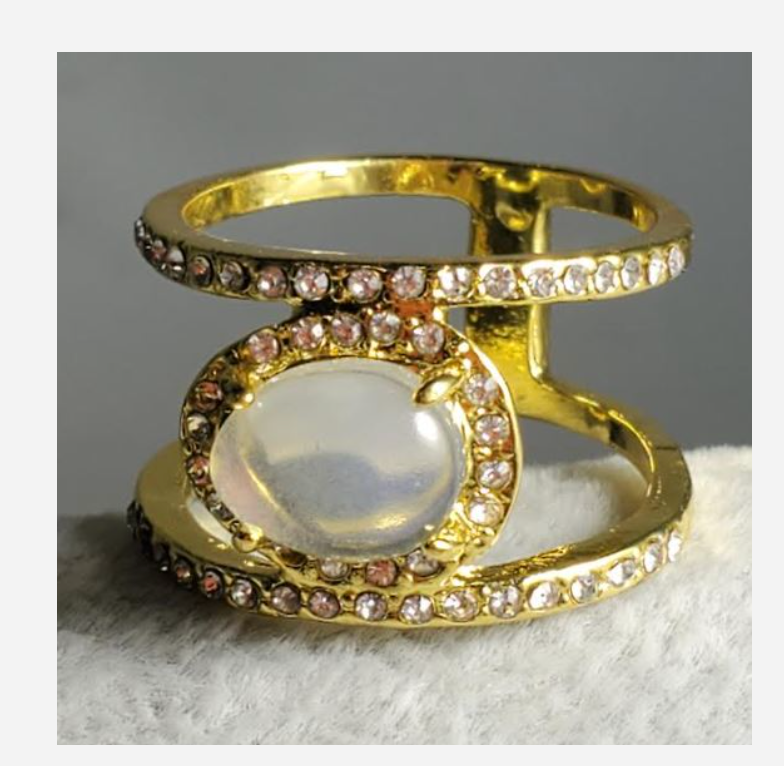 Primary image for GOLD OPAL GEM RHINESTONE COCKTAIL RING SIZE 4 5 6 7 8 9 10 11