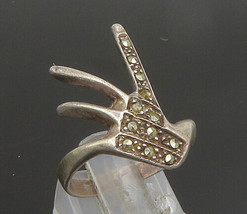 925 Sterling Silver - Vintage Modernist Marcasite Abstract Ring Sz 7 - RG25159 - £25.56 GBP