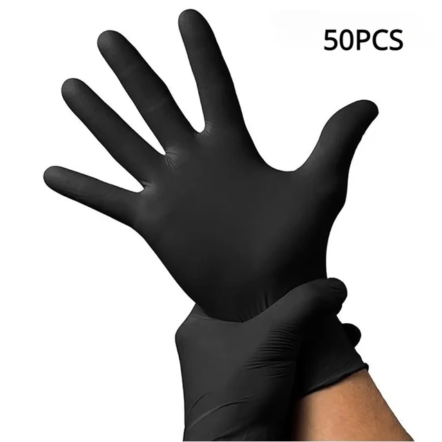 50PCS Disposable Black Nitrile Gloves Latex-Free, Non-Sterile (Size-S) - £8.47 GBP