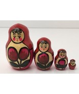 4 Russian Matryoshka Nesting Dolls Hand Painted Wood Tulip Flowers Tiny ... - £19.37 GBP