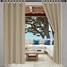 Lordtex Indoor/Outdoor Curtains - Waterproof Tab Top Patio Curtains Sun, Taupe - £53.88 GBP