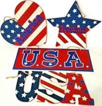 Patriotic 4th Of July Glittered Plaques Set Of 4 Labor day Memorial Day - £13.95 GBP