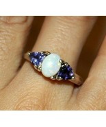 Lab Created Opal &amp; Purple Tanzanite Gemstones .925 Sterling Silver Ring ... - £28.23 GBP