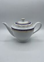 Cmielow Poland Big Coffee Pot Tea Pot White blue Gold Hand Painted Filigree - $25.47