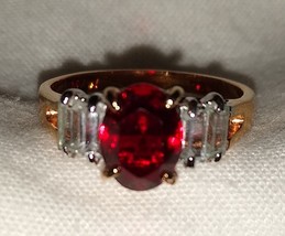 Faux Ruby &amp; Diamond Ring Engagement Statement Vintage - £19.63 GBP