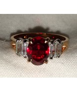 Faux Ruby &amp; Diamond Ring Engagement Statement Vintage - £19.93 GBP