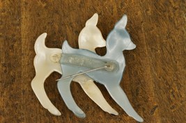 Vintage Jewelry 1940s Era Pale Blue White Deer Fawn Lucite Plastic Brooch Pin - £27.68 GBP