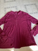 LL bean size XL Raspberry pink Pleated front Long Sleeve Button Neck Tee Henley - £20.74 GBP