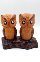 Vintage Ceramic Owl on a Log Salt and Pepper Shaker Set Hand Painted - $19.79