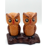 Vintage Ceramic Owl on a Log Salt and Pepper Shaker Set Hand Painted - £15.68 GBP