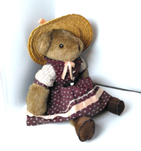Heartline Bear Plush - Approx. 14&quot;  - Adorable Little Dress &amp; Straw Hat!... - £19.08 GBP