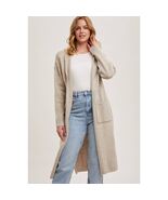Longline Hoodie Drape Open Front Cardigan Coatigan Oatmeal M/L - $889.87 MXN