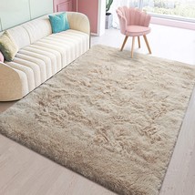 Toneed Camel Fluffy Area Rugs For Bedroom, 4 X 6 Ft. Clearance Soft Fuzzy Shaggy - £31.15 GBP
