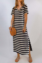 Striped V-Neck Short Sleeve Side Slit Dress - $34.03