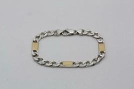 Signed PARACCI Italy 925 Silver/18K Gold Two Tone Curb Link Bar Bracelet 16.0Gr - £200.83 GBP