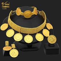 Dubai Plated Jewelry Sets African Women Wedding Indian Jewellery Ethiopian Coin  - £60.62 GBP