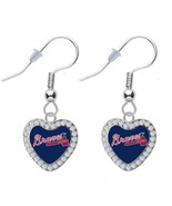 NEW WOMENS MLB ATLANTA BRAVES SILVER CRYSTAL HEART EARRINGS | DANGLE DROP - $313.73 MXN