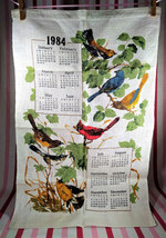 Fab Vintage 1984 Colorful Multi Colorful Bird Calendar Linen Kitchen Dish Towel - £11.15 GBP