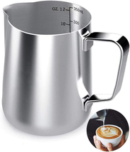 Milk Frothing Pitcher, 12Oz Milk Frother Cup Espresso Cup Stainless Steel - £8.74 GBP