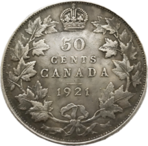 50 centavos canadienses 1921 - reedición conmemorativa de la era de Jorge V - $18.56 CAD