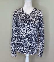 loft women’s button up Patterned Animal Print cardigan Size L Black white E6 - $11.95