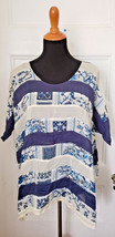 NWT Johnny Was Retreat Paneled Tunic Top Relaxed Fit Navy Blue White Siz... - $79.19