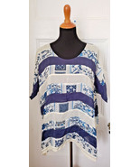 NWT Johnny Was Retreat Paneled Tunic Top Relaxed Fit Navy Blue White Siz... - £62.75 GBP