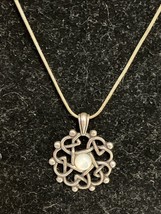 925 Sterling Silver Good Luck Celtic Knot Freshwater Pearl Pendant 18” Necklace - £19.09 GBP