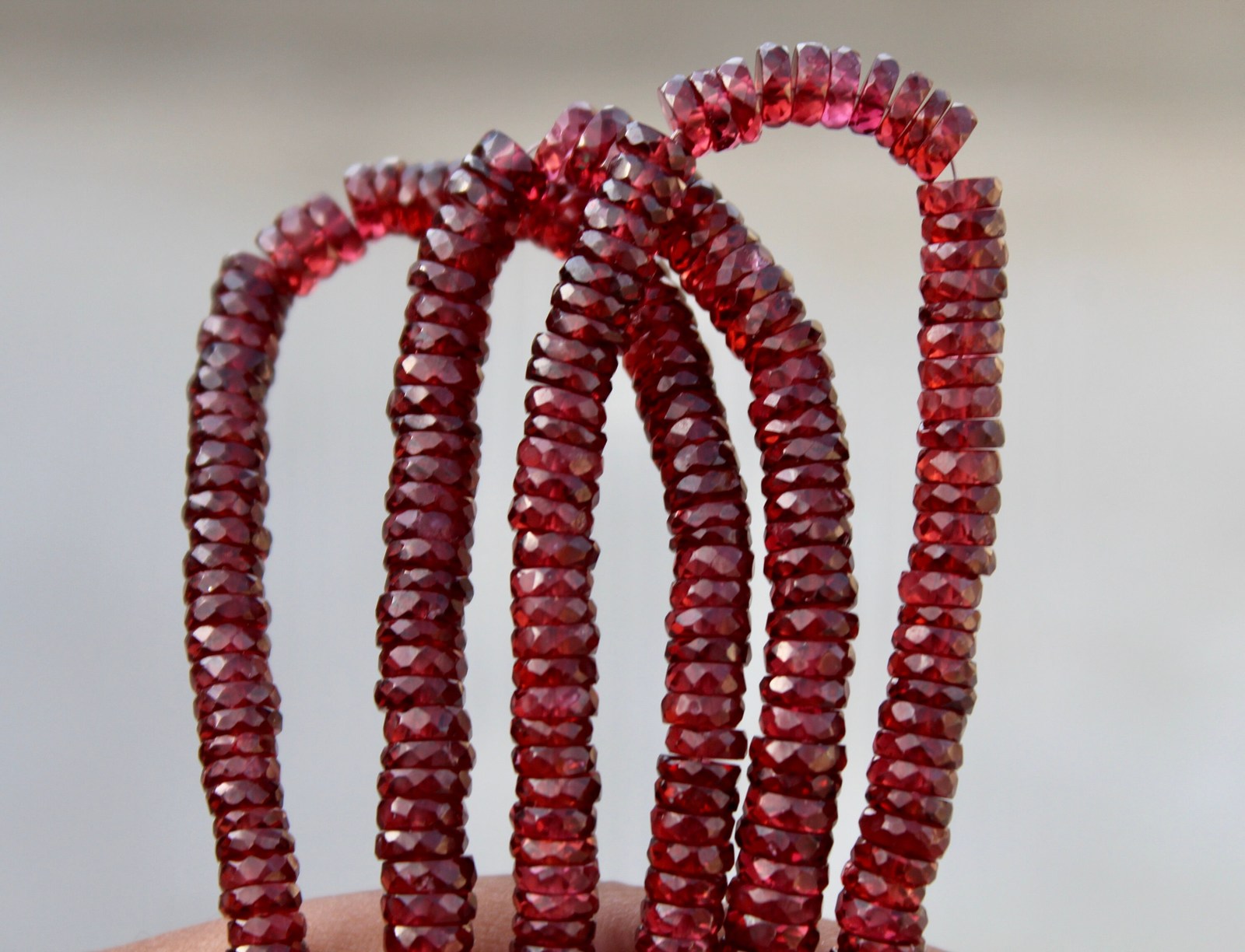 Natural 8 inches of faceted garnet heishi coin gemstone 5 mm approx..... wholesa - $62.99