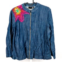 Rafaella Denim Jacket S Womens Embroidered Flower Zipper Pockets Cotton ... - $13.72