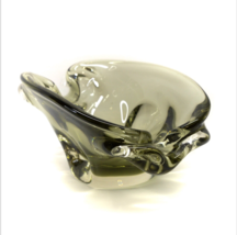Vintage Olive Green Art Glass Folded Edge Candy Dish Bowl Ashtray Thick Heavy 7&quot; - £19.76 GBP