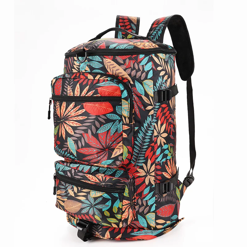 Travel Backpack Leaves Printing Graffiti Large Bucket Luggage Shoulder Bag Men W - $118.72