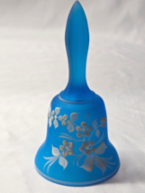 Vintage WESTMORELAND 5.25&quot; Glass Bell Hand Painted RAISED BOUQUET ON BLU... - $18.25 CAD