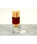 Glass Boot Toothpick Holder, Cut Ruby Cuff, Clear Bottom, Vintage, TPK-446 - $266.59 MXN